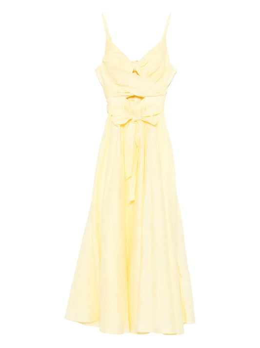 Zimmermann Tie Waist Midi Dress — Yellow — Size XS — Front View