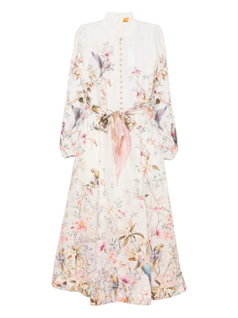 Zimmermann Rebellion Button Floral Print Midi Dress — Ivory — Size XS — Front View