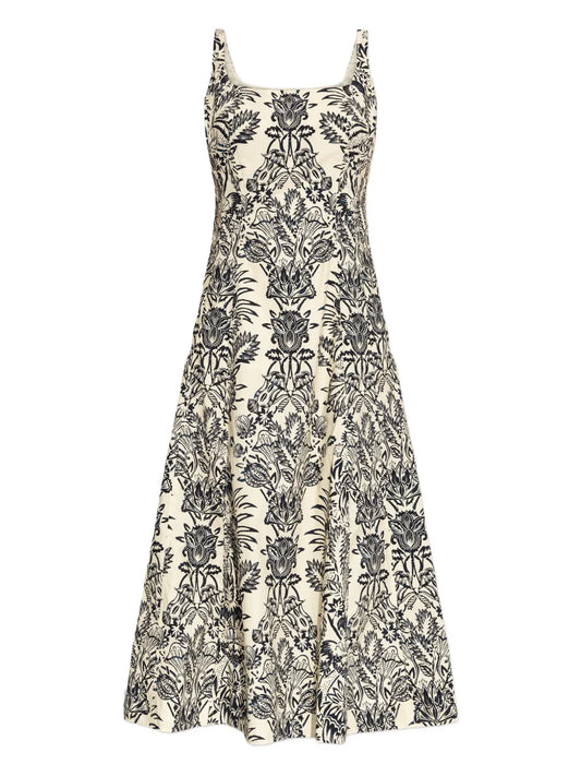 Ulla Johnson Floral Print Midi Dress — Beige — Size XS — Front View
