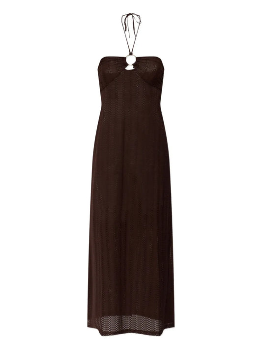 Melissa Odabash Harriet Halterneck Maxi Dress — Brown — Size S — Front View