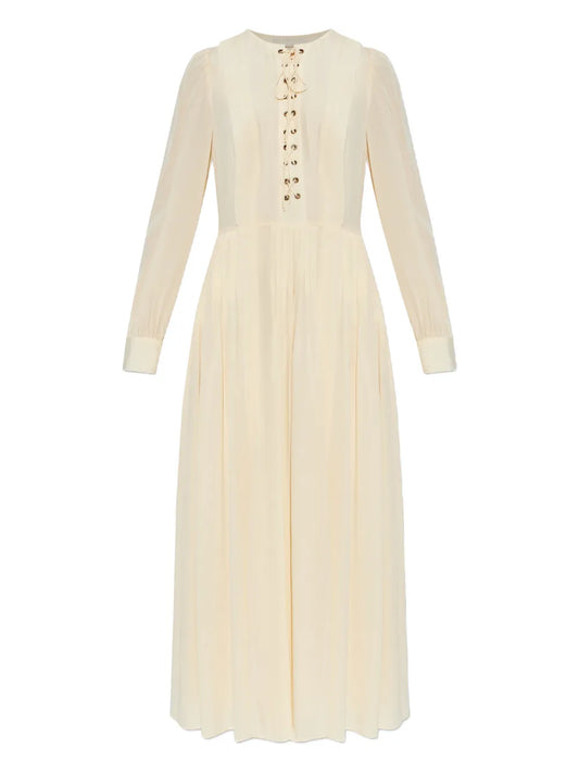 Ulla Johnson Veria Lace Up Midi Dress — Cream — Size XS — Front View