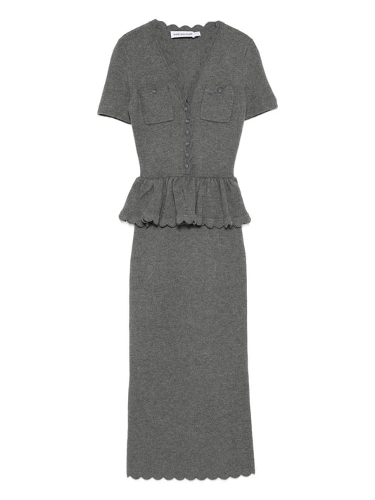 Self Portrait Pocket Peplum Midi Dress — Grey — Size XS — Front View