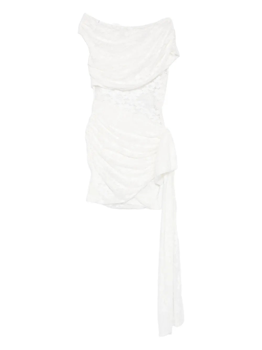 Self Portrait Lace Draped Mini Dress — White/ Red — Size XS — Front View