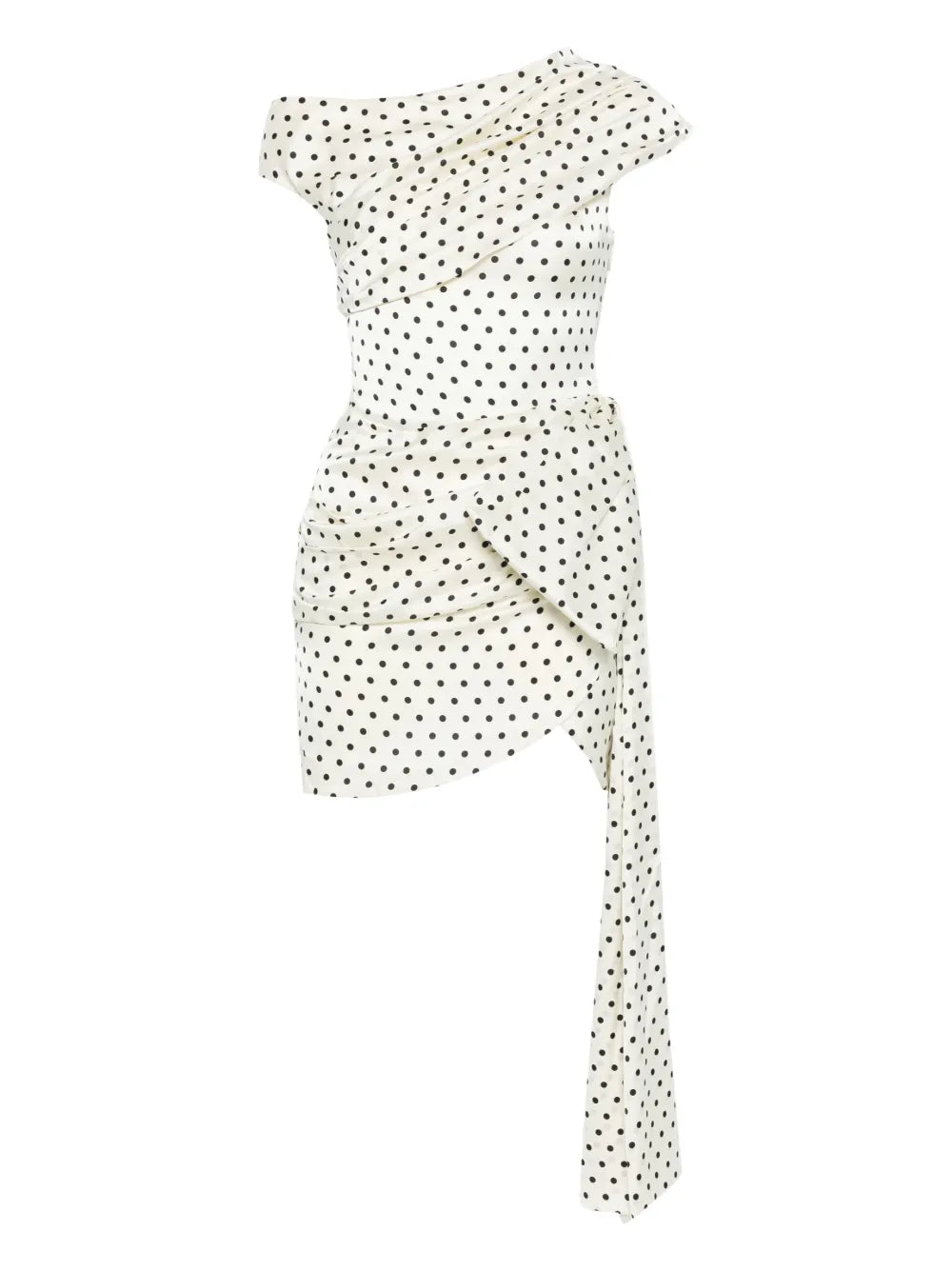 Self Portrait Polka Dot Draped Mini Dress — Cream — Size XS — Front View