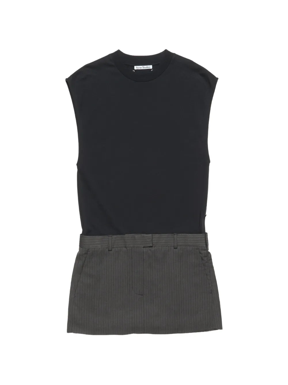 Acne Studios Cotton Panelled Mini Dress — Black/ Grey/ Silver — Size XS — Front View