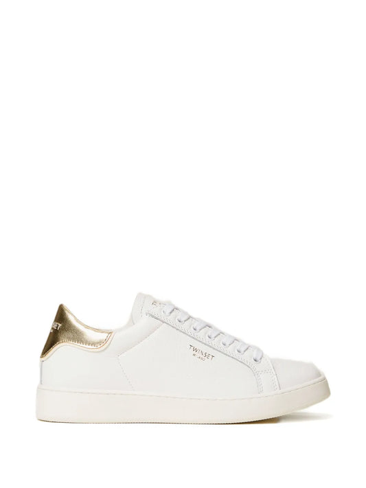 TWINSET Lace-Up Logo-Detail — White — Size US M 3.5 - US W 5 — Front View