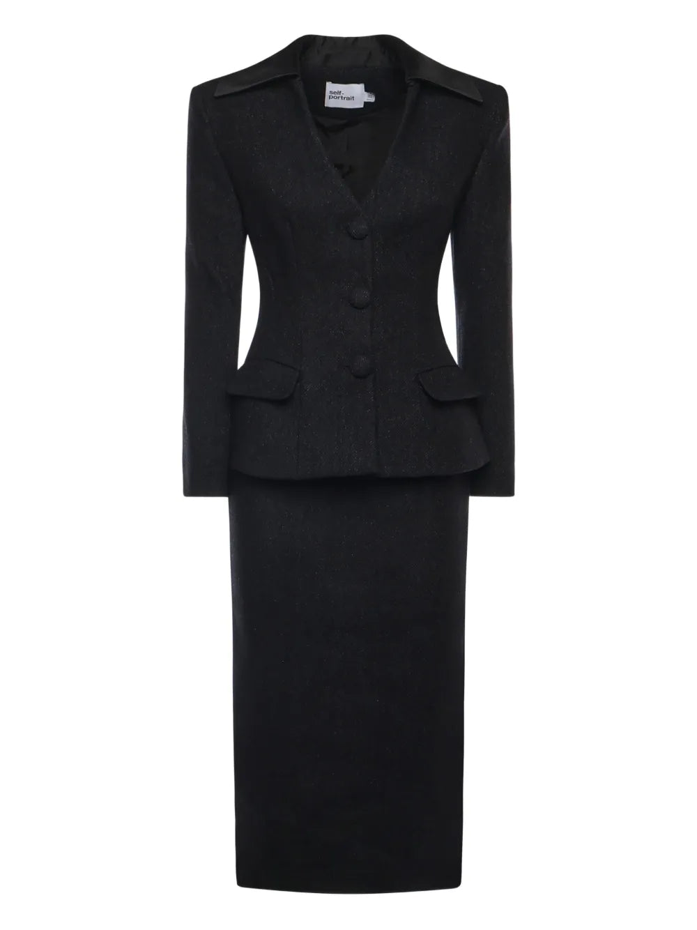 Self Portrait Long Sleeve Midi Dress — Black — Size XL — Front View