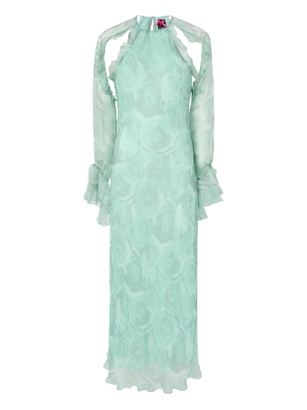 Pinko Ruffled Floral Silk Dress — Green/ Pink — Size XS — Front View