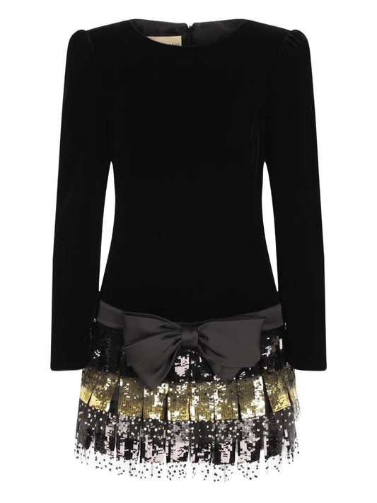 Valentino Garavani Bow Sequin Embellished Dress — Black — Size XS — Front View