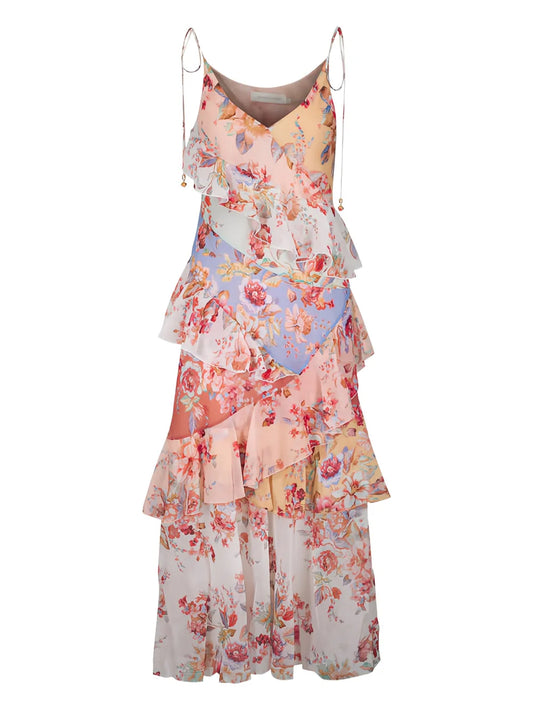 Zimmermann Awaken Floral Print Maxi Dress — Beige/ Red — Size XS — Front View