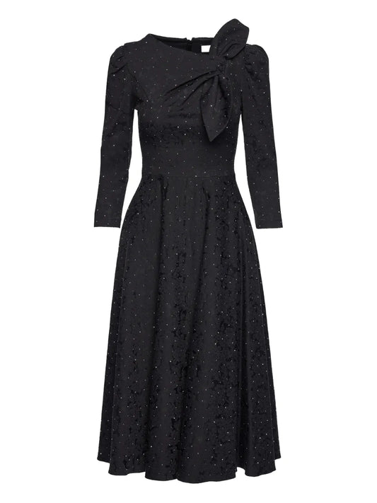 Nissa Embellished Brocade Midi Dress — Black — Size XS — Front View