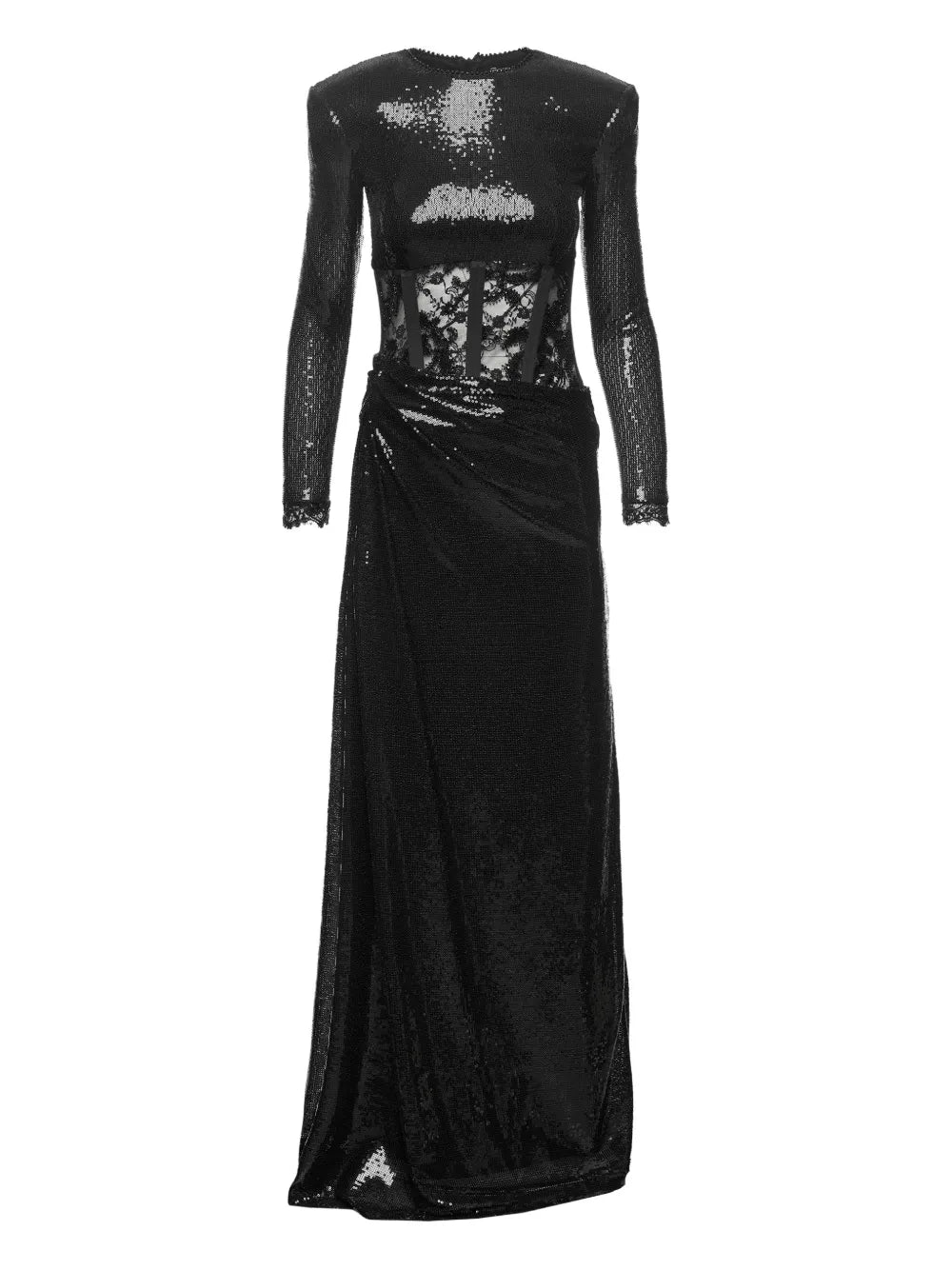 Nissa Sequin Lace Maxi Dress — Black/ Red — Size XS — Front View