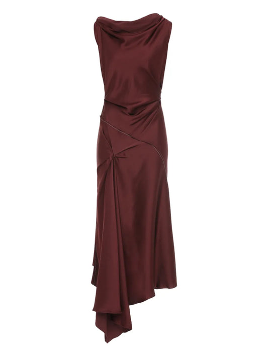 Victoria Beckham Posy Asymmetrical Drape Midi Dress — Red — Size XS — Front View