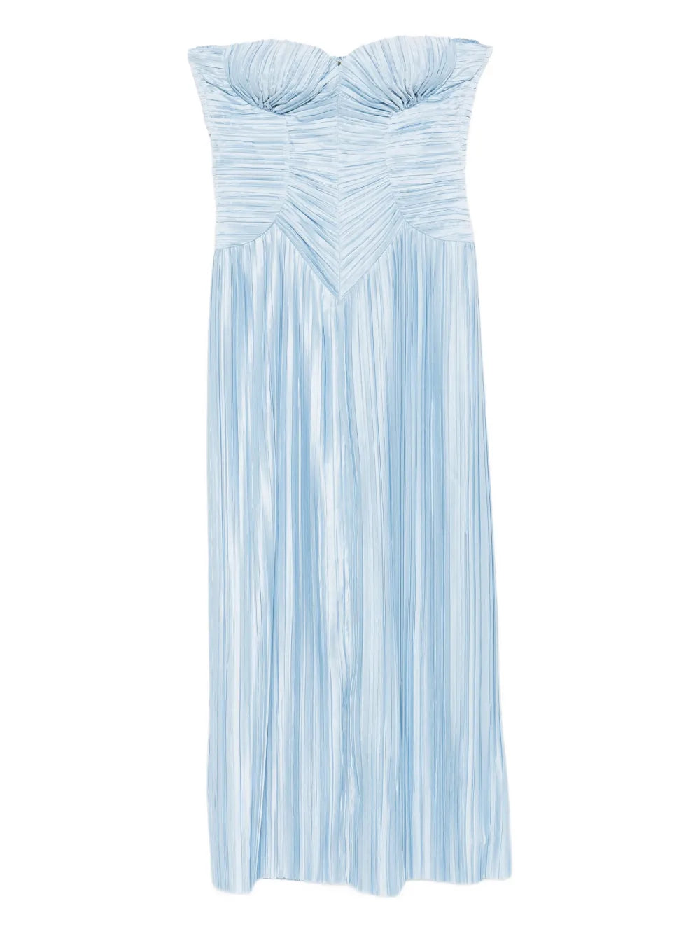 Cult Gaia Ashika Ruched Pleated Gow Dress — Blue — Size XS — Front View