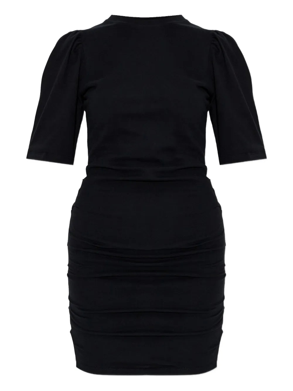 Isabel Marant Mylda Puff Sleeve Gathered Mini Dress — Black/ Red — Size XS — Front View