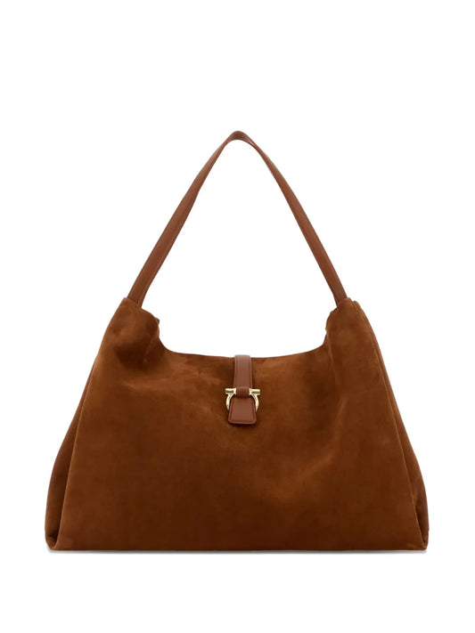 Ferragamo Gancini Detail Suede Shoulder Bag — Same as shown — Size One Size — Front View