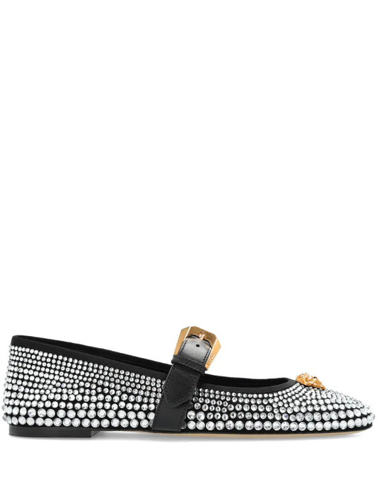 Versace La Medusa Studded Ballet Flats — Black — Size US M 3.5 - US W 5 — Front View