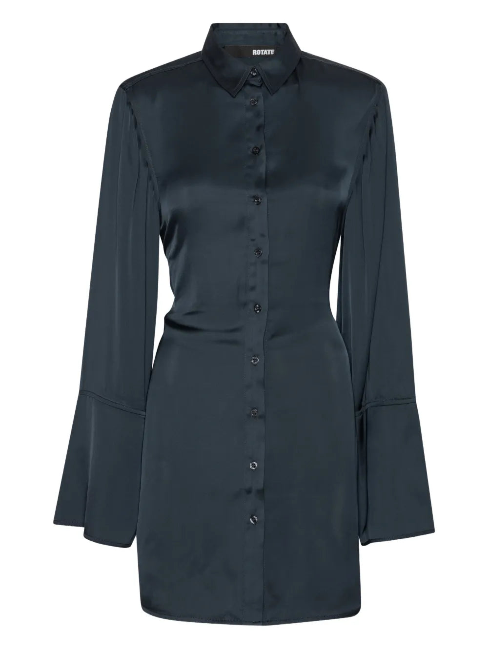 Rotate Birger Christensen Satin Tie Mini Shirt Dress — Blue/ Navy — Size L — Front View