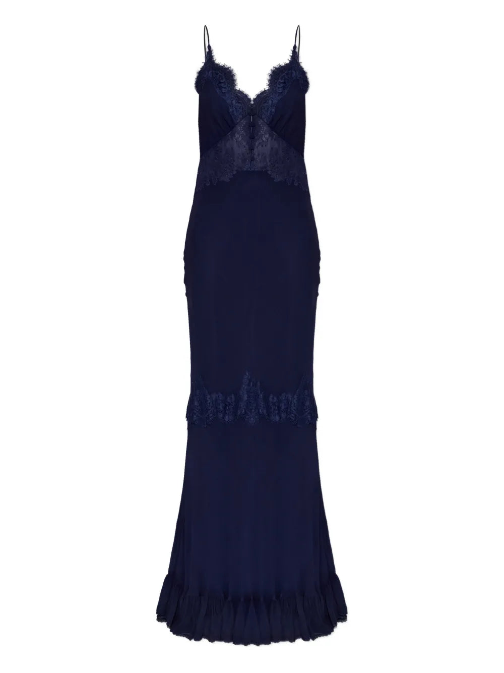 Self Portrait Lace Ruffled Maxi Dress — Blue/ Navy — Size XS — Front View