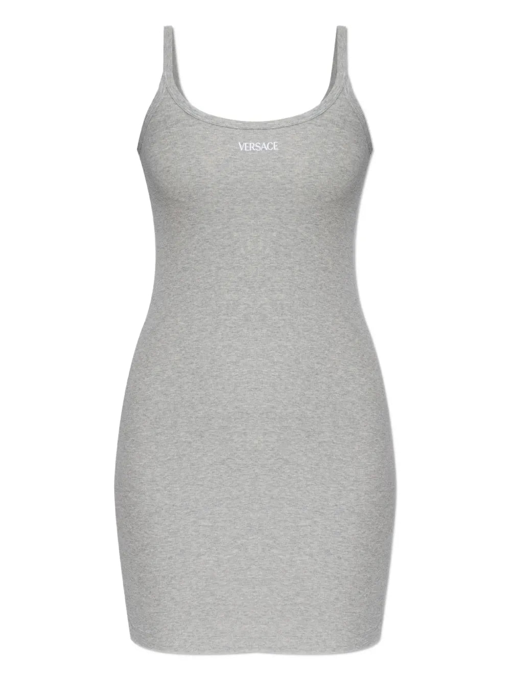 Versace Logo Ribbed Dress — Grey — Size XL — Front View