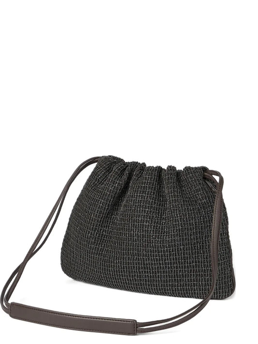 Brunello Cucinelli Net Embroidery Leather Soft Pochette — Same as shown — Size One Size — Front View