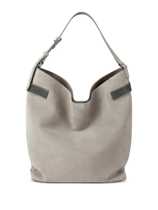 Brunello Cucinelli Monili Detail Suede Tote Bag — Same as shown — Size One Size — Front View