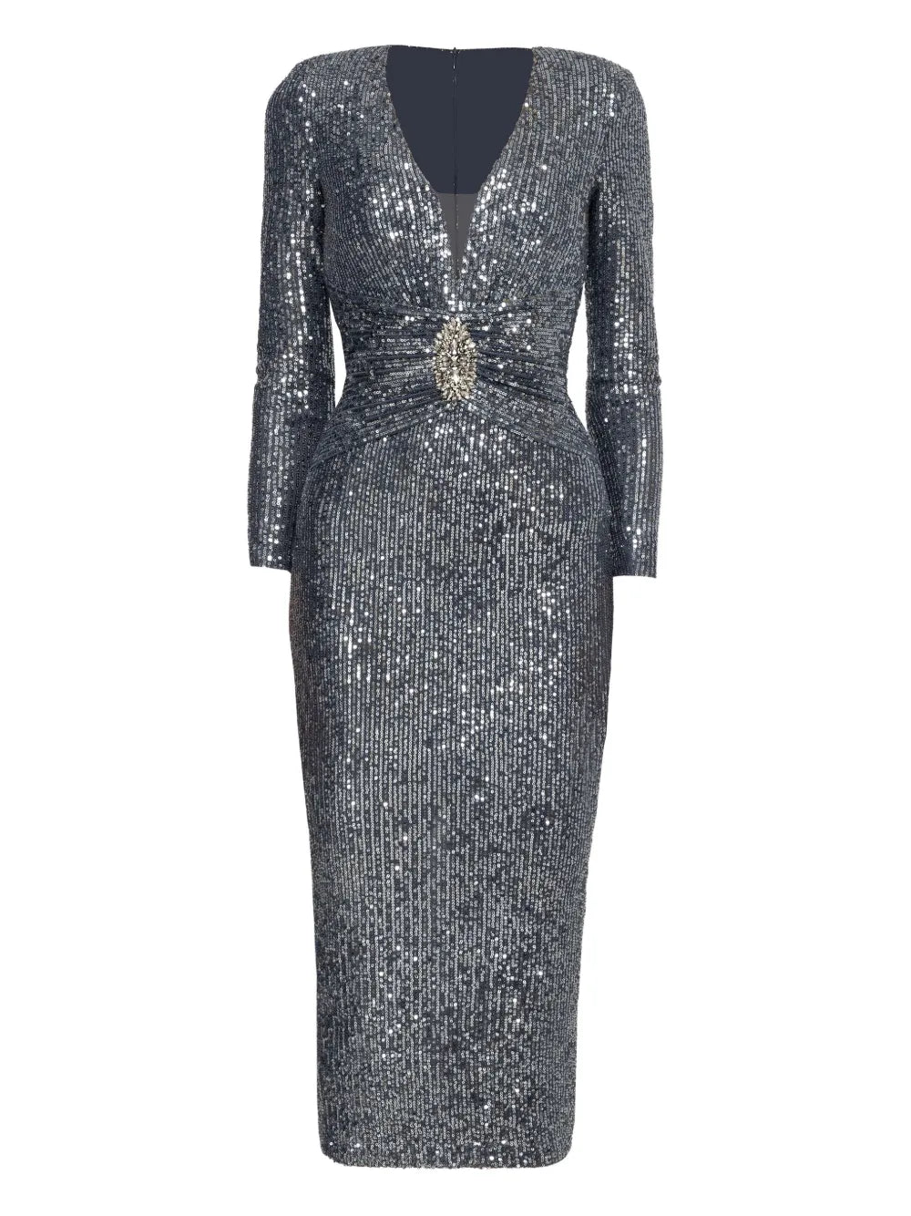 Nissa Sequined Midi Dress — Grey — Size XS — Front View