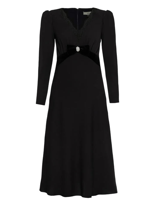 Nissa Crystal Detail Midi Dress — Black — Size XS — Front View