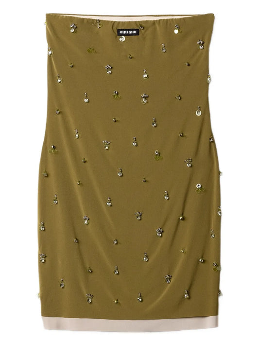 Miu Miu Knit Logo Label Mini Dress — Green — Size S — Front View