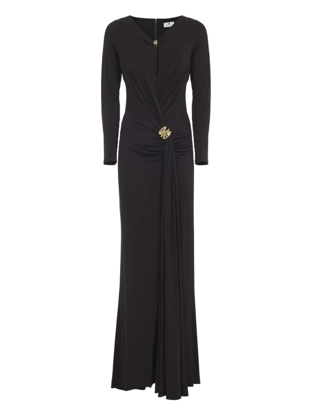 Elisabetta Franchi Draped Detail Maxi Dress — Gold — Size XS — Front View