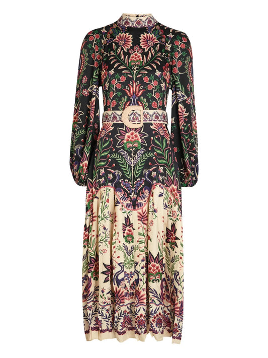 Farm Rio Belt Detail Midi Dress — Black — Size XS — Front View