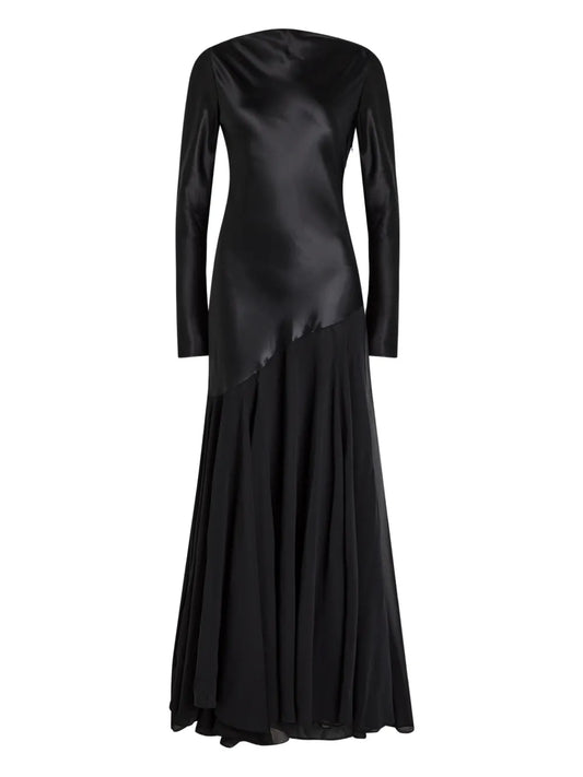 Tove Cordelia Long Sleeve Panelled Maxi Dress — Black/ Red — Size XS — Front View