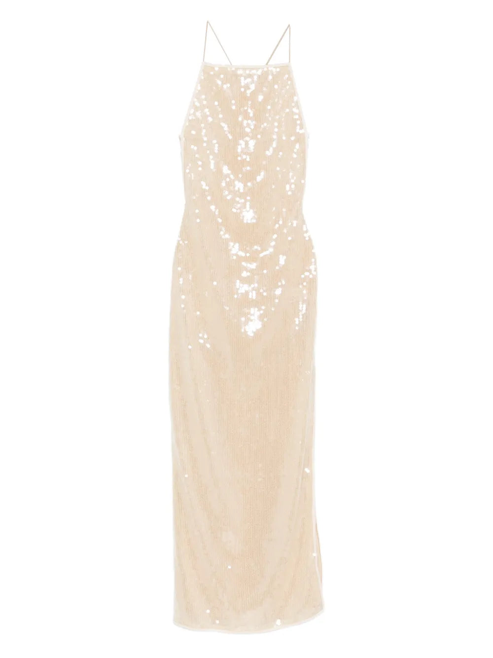 Oseree Marylin Sequin Embellished Dress — Beige — Size XS — Front View