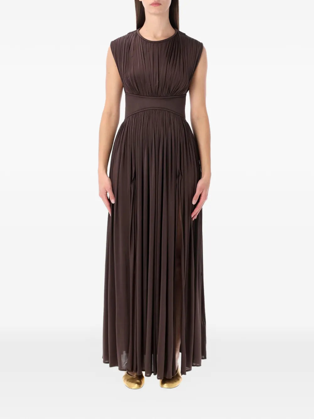 Zimmermann Hypnotic Column Pleated Dress — Brown — Size XS — Front View