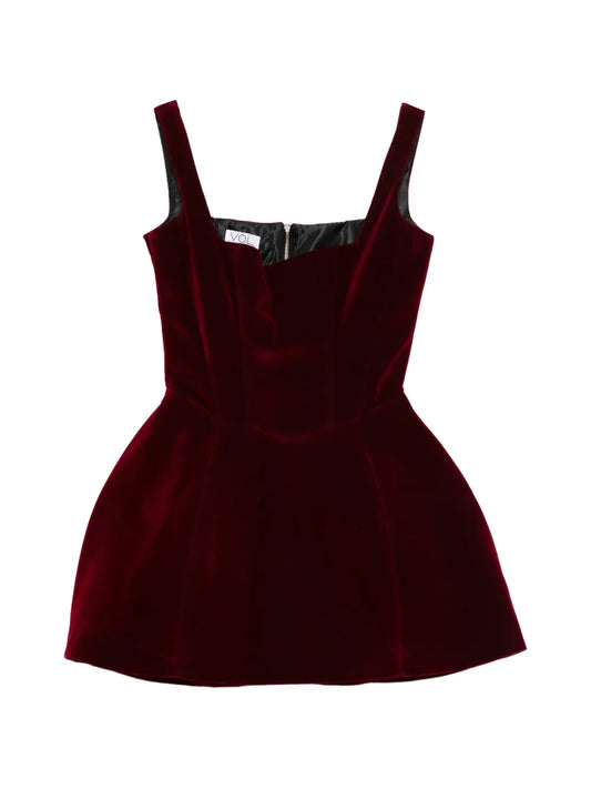 Vestiaire Dun Oiseau Libre Structured Velvet Mini Dress — Red — Size XS — Front View