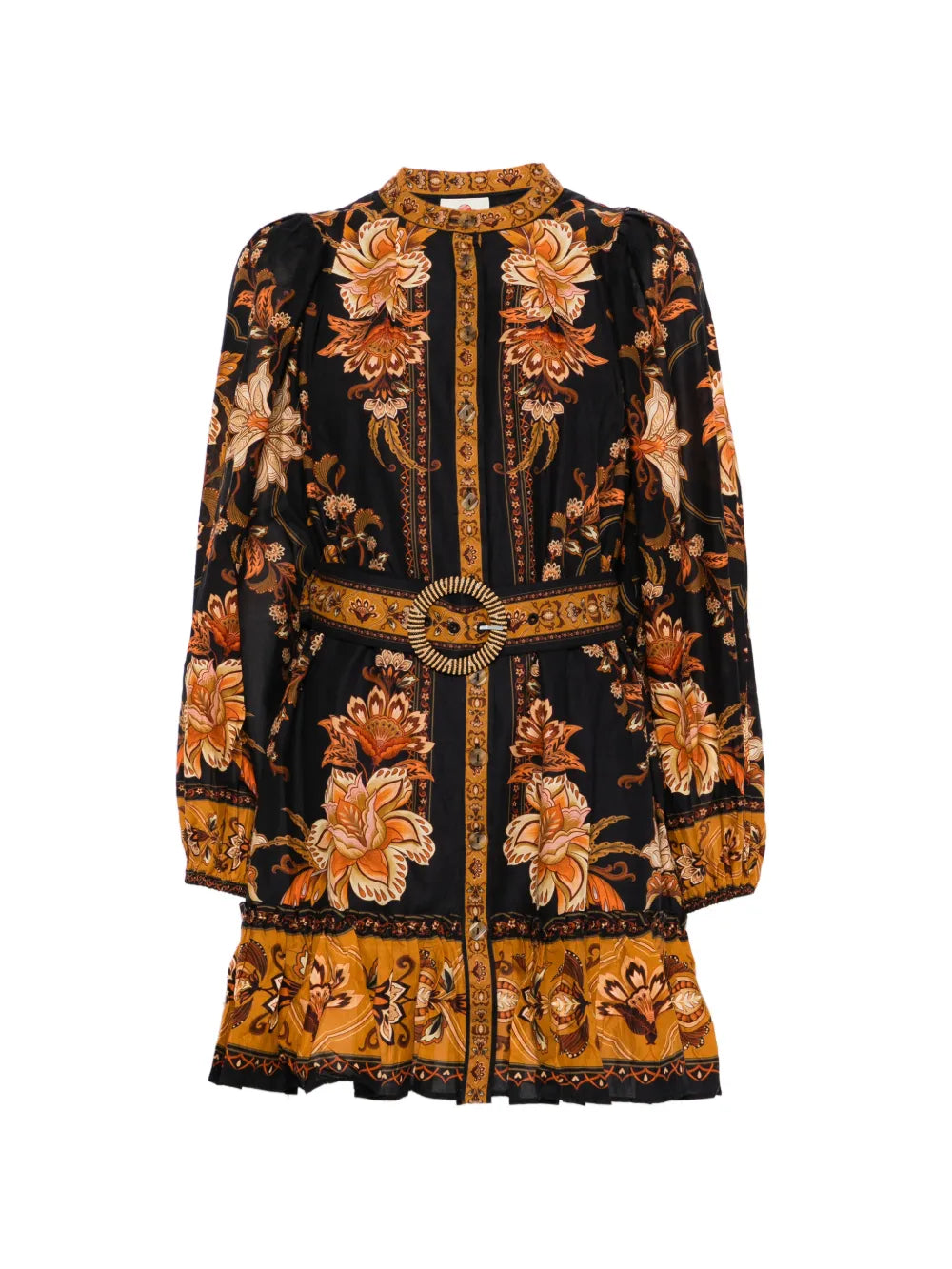 Farm Rio Floral Print Belted Dress — Black — Size XS — Front View