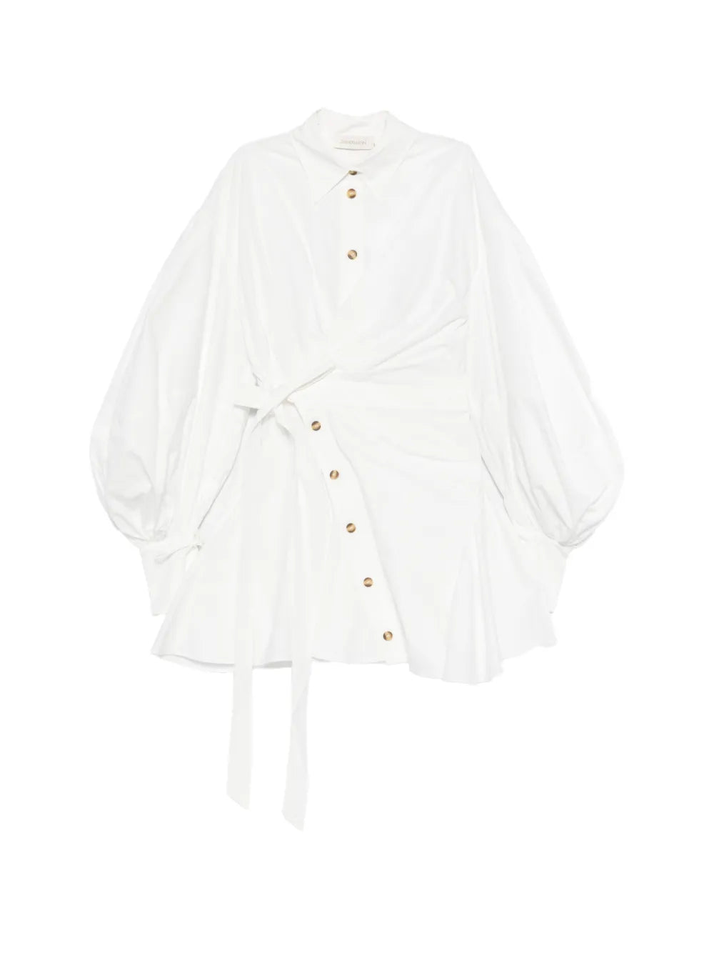 Zimmermann Tie Waist Button Mini Dress — White/ Red — Size XS — Front View