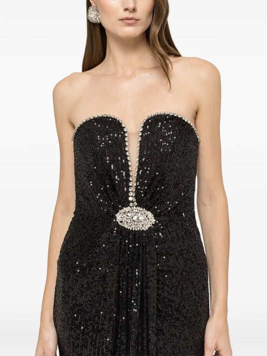 Nissa Crystal Embellished Sequinned Maxi Dress — Black — Size XS — Front View