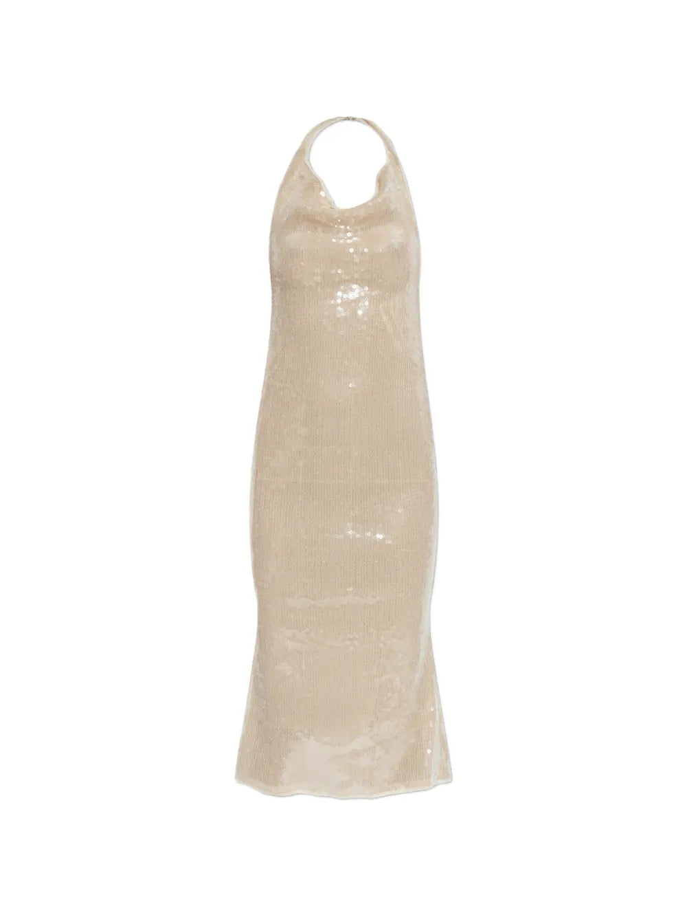 Oseree Sequin Halter Dress — Beige — Size XS — Front View