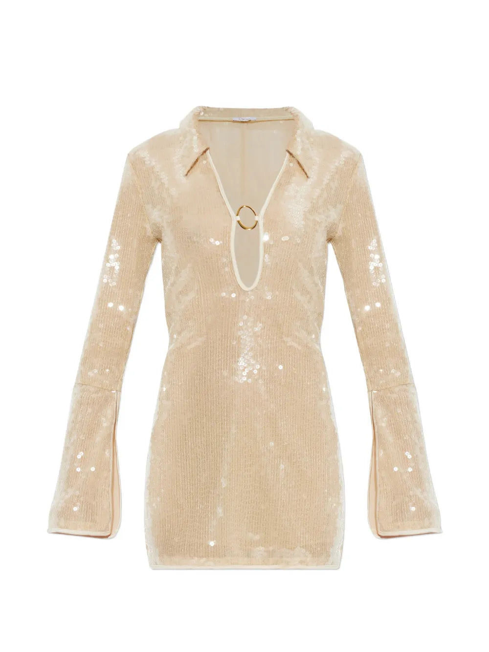 Oseree Sequined Mini Dress — Beige/ Gold — Size S — Front View