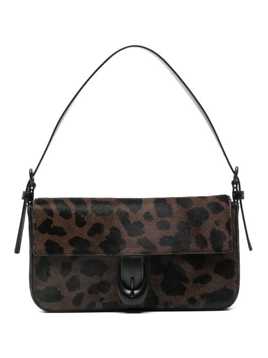 Staud Leopard Pattern Buckle Detail Shoulder Bag — Same as shown — Size One Size — Front View