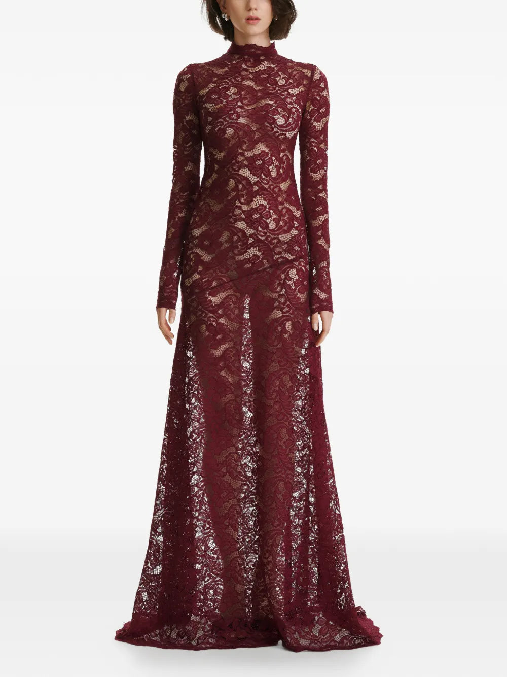 2310 Studio Long Sleeves Lace Maxi Dress — Red — Size XS — Front View