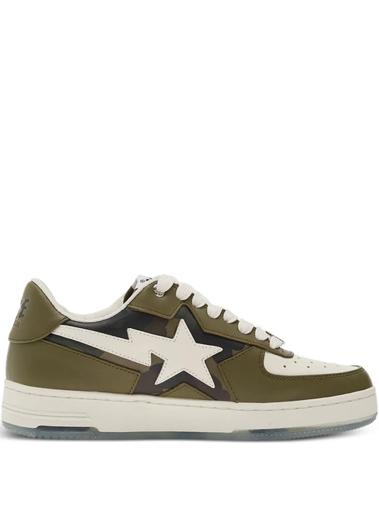 A Bathing Ape?Sta Icon 2 M2 Leather Sneakers — Green — Size US M 3.5 - US W 5 — Front View