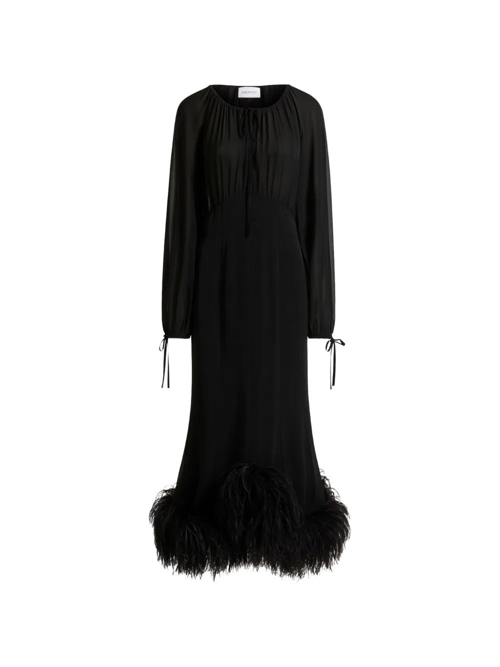 16Arlington Davis Feather Trim Midi Dress — Black — Size XS — Front View