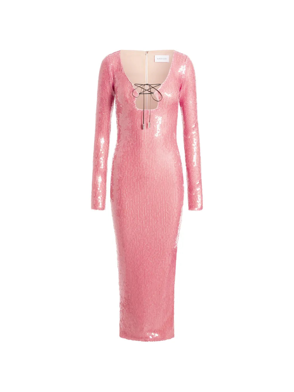 16Arlington Solaria Sequin Lace Up Midi Dress — Pink — Size XS — Front View