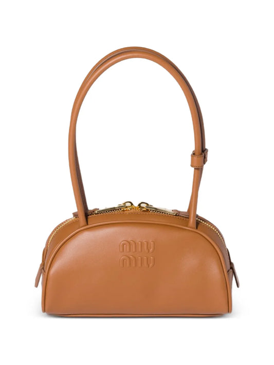 Miu Miu Beau Embossed Logo Leather Shoulder Bag — Same as shown — Size One Size — Front View
