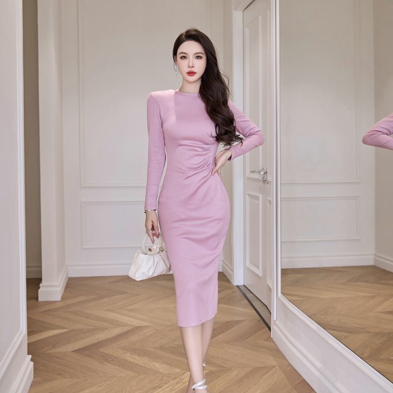 Fashion Cashmere Knitted Dress — Apricot — Size L — Side View